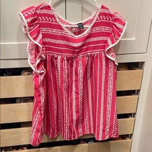 Pink and White Striped Ruffle Sleeve Top